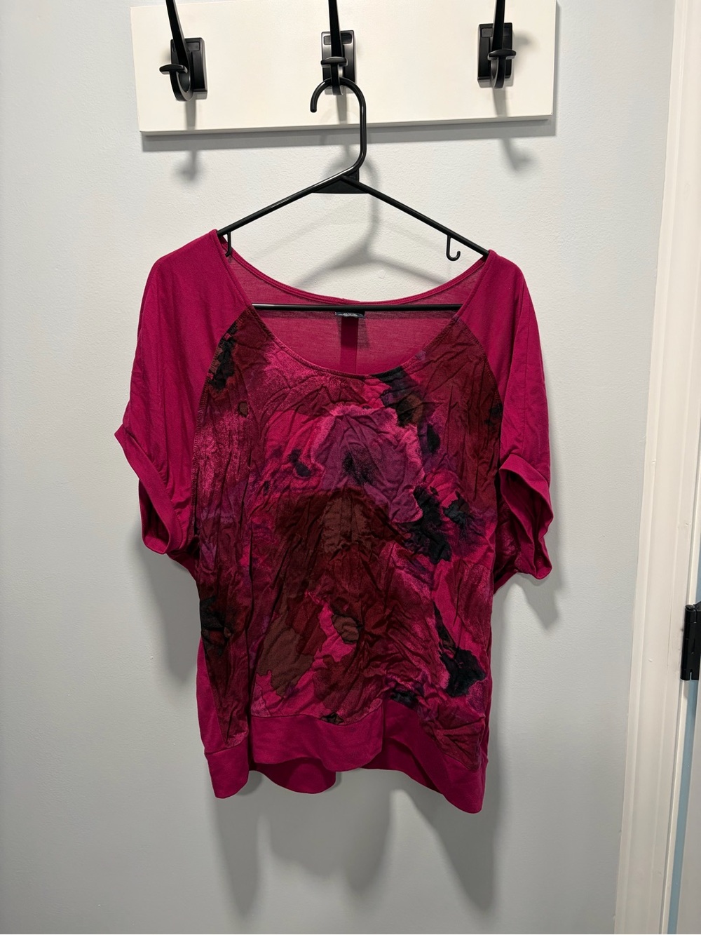 Faded Glory Fuchsia Short-Sleeve Printed Dolman Top